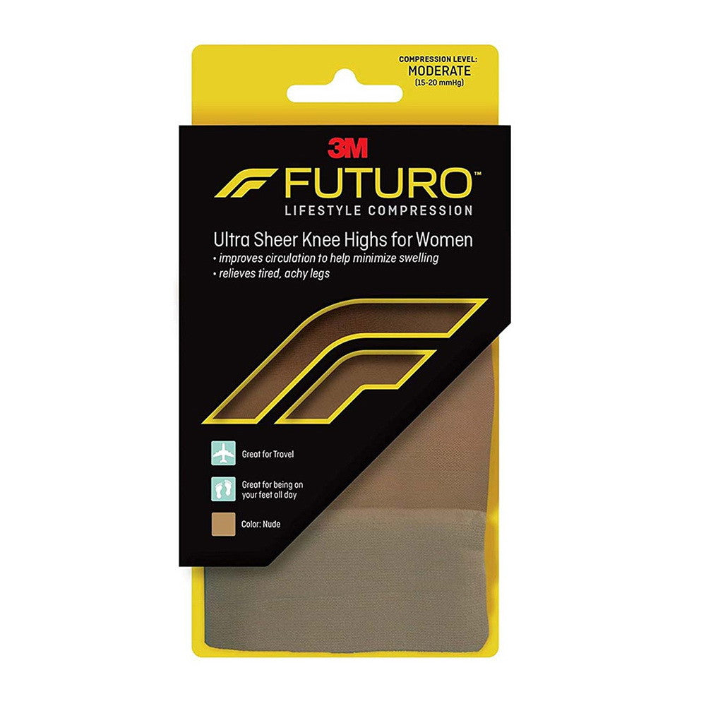 Futuro Ultra Sheer Knee Highs for Women, Moderate Compression, Large - 1 Pair